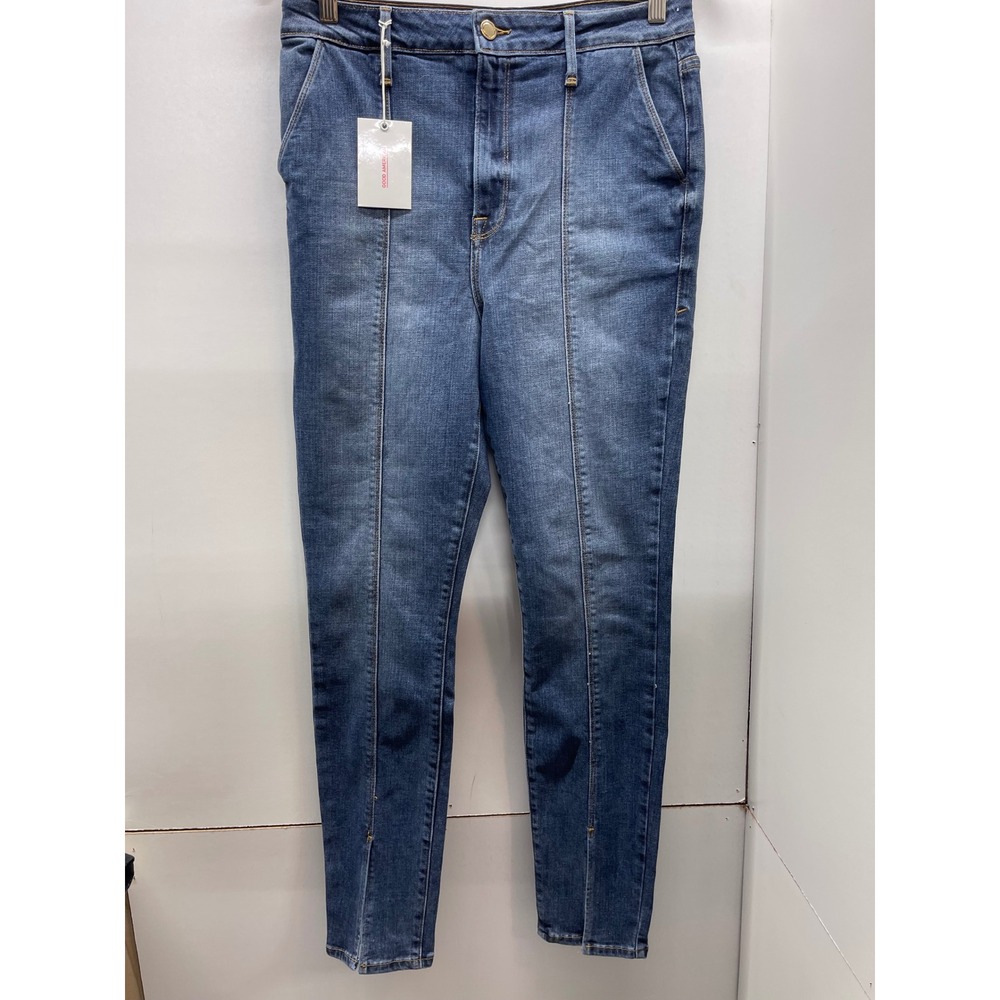 Good American Good Waist Skinny Jeans Blue Front‎ Seam Split Hem 10/30 NEW